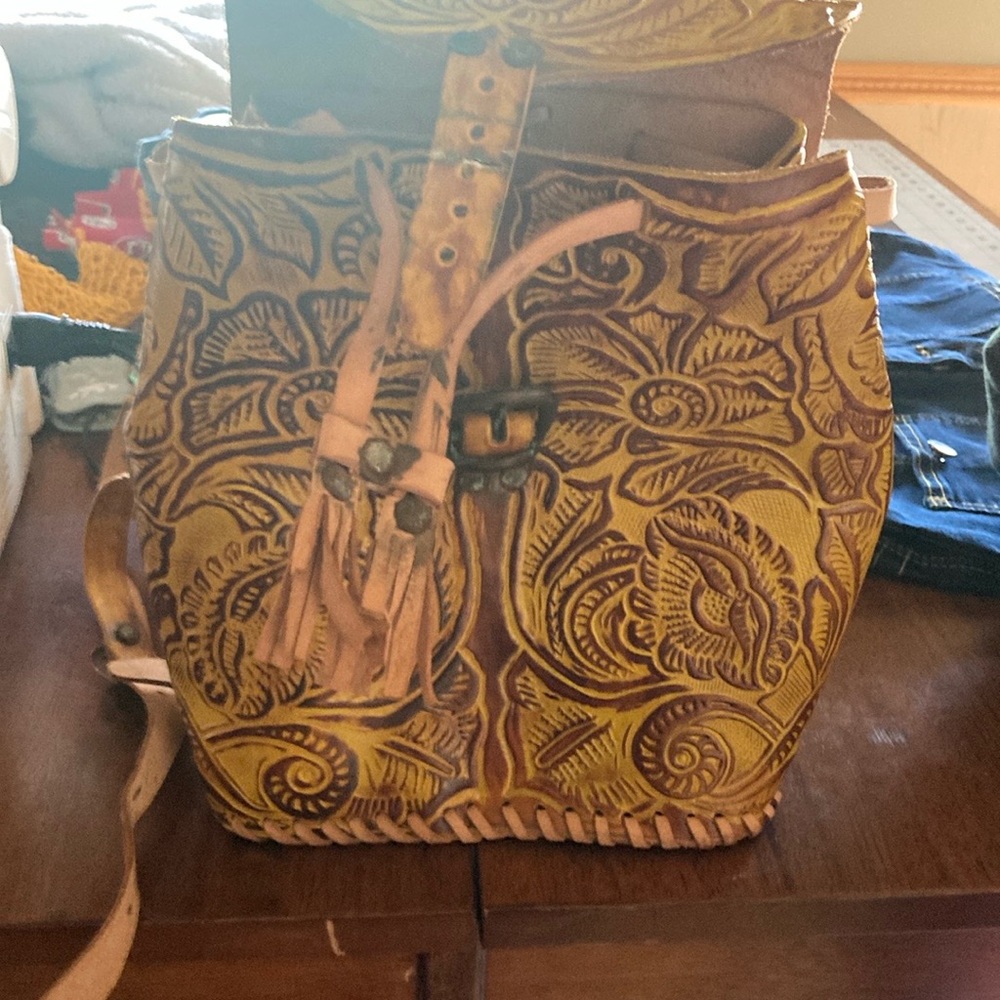Handcrafted Floral Leather Backpack